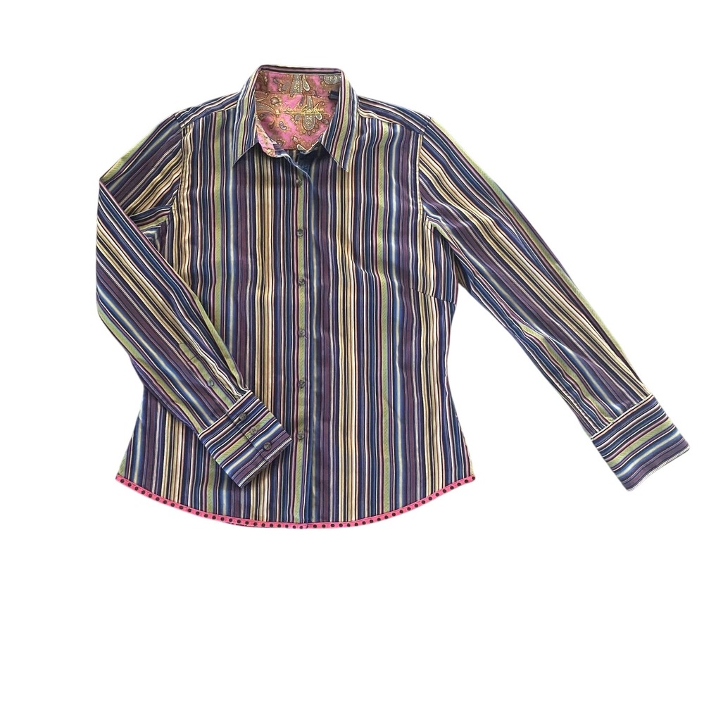 Robert Graham Men's Striped‎ Shirt Size 10 Long Sleeve Multi-Color Paisley Cuff